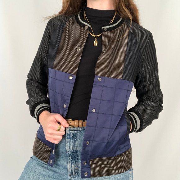 Jonathan Simkhai Jackets & Blazers - Jonathan Simkhai Preppy Parisian Check Knit Print Bomber Varsity Jacket Coat - S